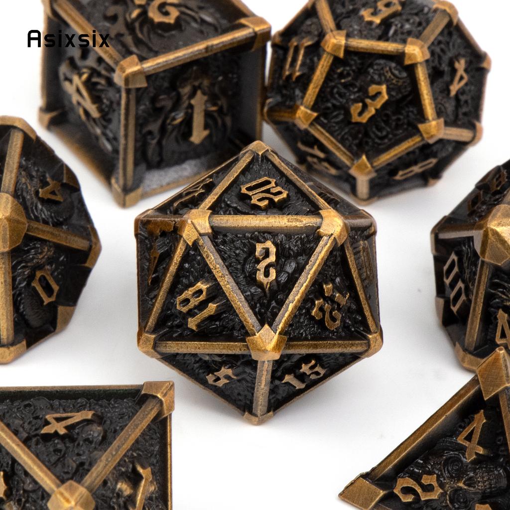 7 Pcs Black Yellow Skull Metal Dice Solid Metal Polyhedral Dice Set Suitable for Role-Playing RPG Board Game Card Game