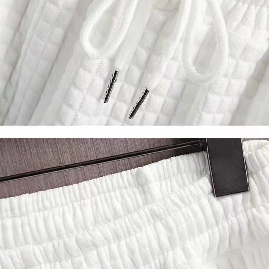 2 szt./zestaw Strój męski Wafelkowa tkanina Jednolity kolor Garnitur sportowy Okrągły dekolt Krótki rękaw Top Szorty ze sznurkiem Zestaw Casualowa odzież sportowa