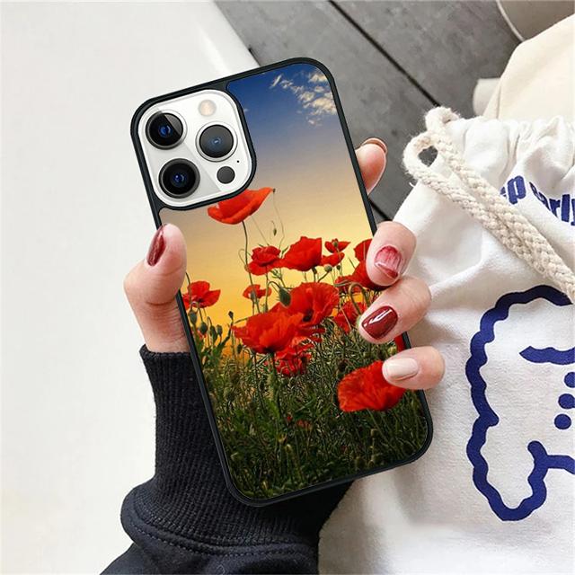Rote Mohnblume Handyhülle Rückseite für iPhone 17 Air 16 15 14 13 11 12 Pro Max Plus Hülle Coque
