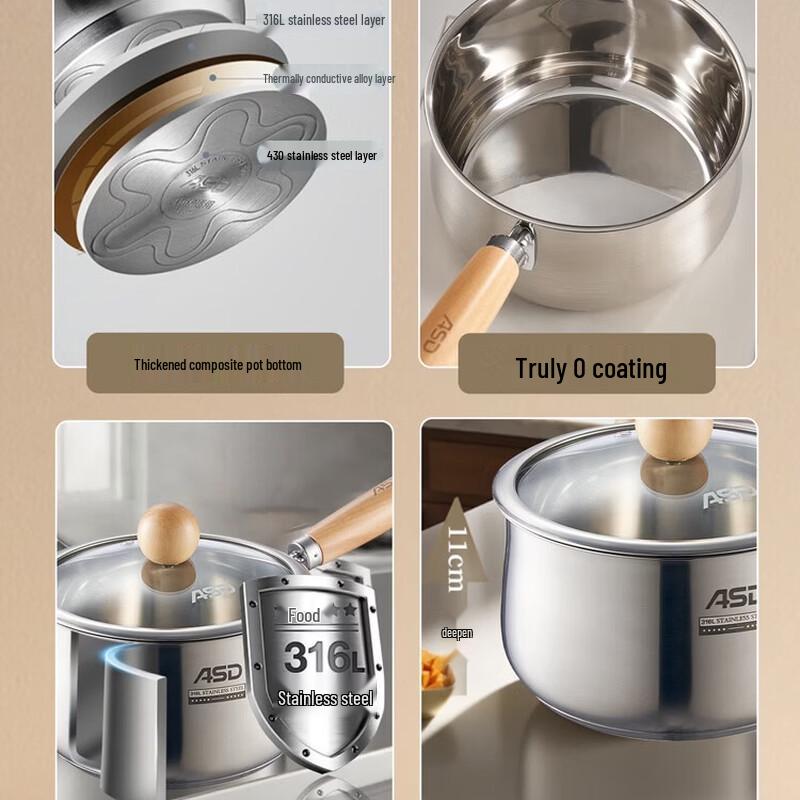 ASD 316L Stainless Steel Baby Food Milk Pot