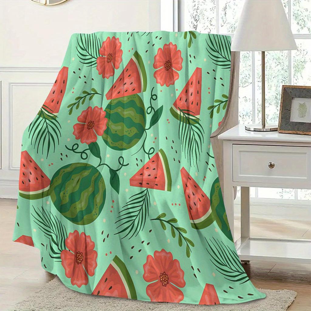 Watermelon Pattern Flannel Blanket - Soft and Warm, Suitable for Sofas, Beds, and Camping, Perfect As a Holiday Gift for Boys an