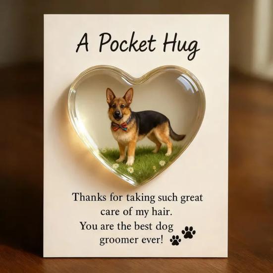 Kieszonkowy przytulasek dla psiego groomera z kartką z życzeniami Akrylowy w kształcie serca Żeton kieszonkowy do przytulania dla groomerów zwierząt Domowy upominek podziękowanie dla groomera Pamiątka na pamiątkę