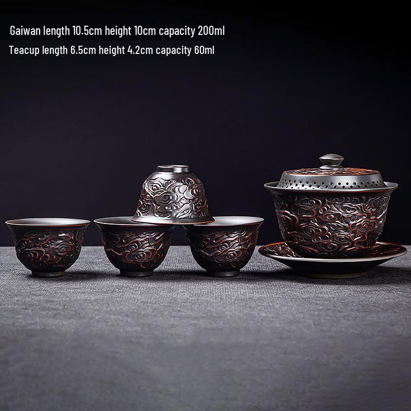 Auspicious Cloud Ceramic Lidded Bowl Tea Set