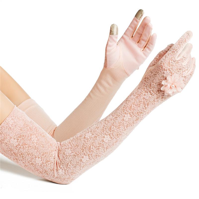 

Летние тонкие перчатки из ледяного шелка с сенсорным экраном для вождения, солнцезащитные, кружевные длинные One size