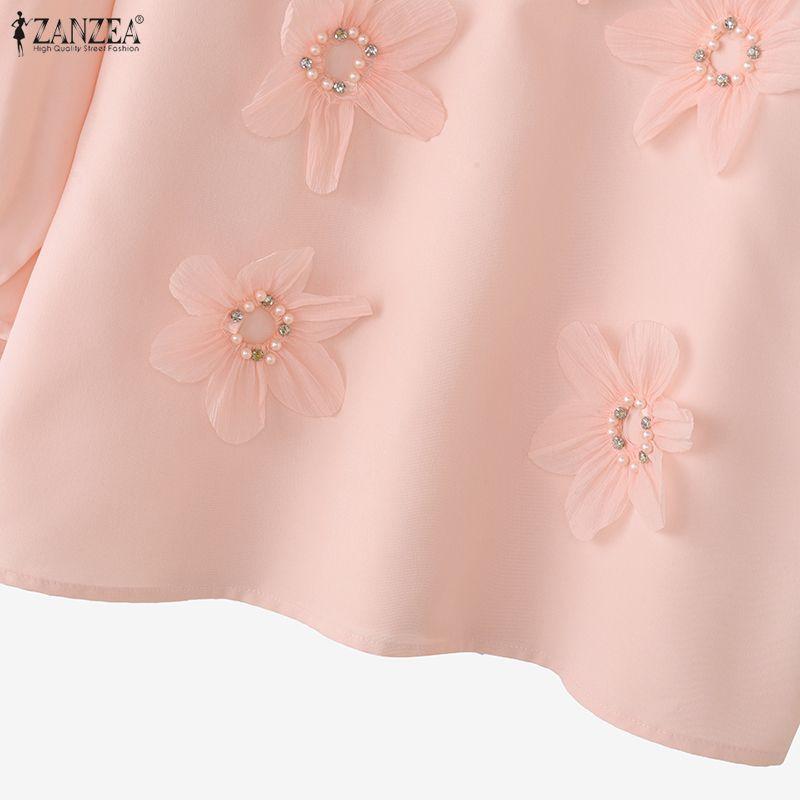 ZANZEA Lässige Bluse mit Rundhalsausschnitt und 3/4-Ärmeln für Damen
