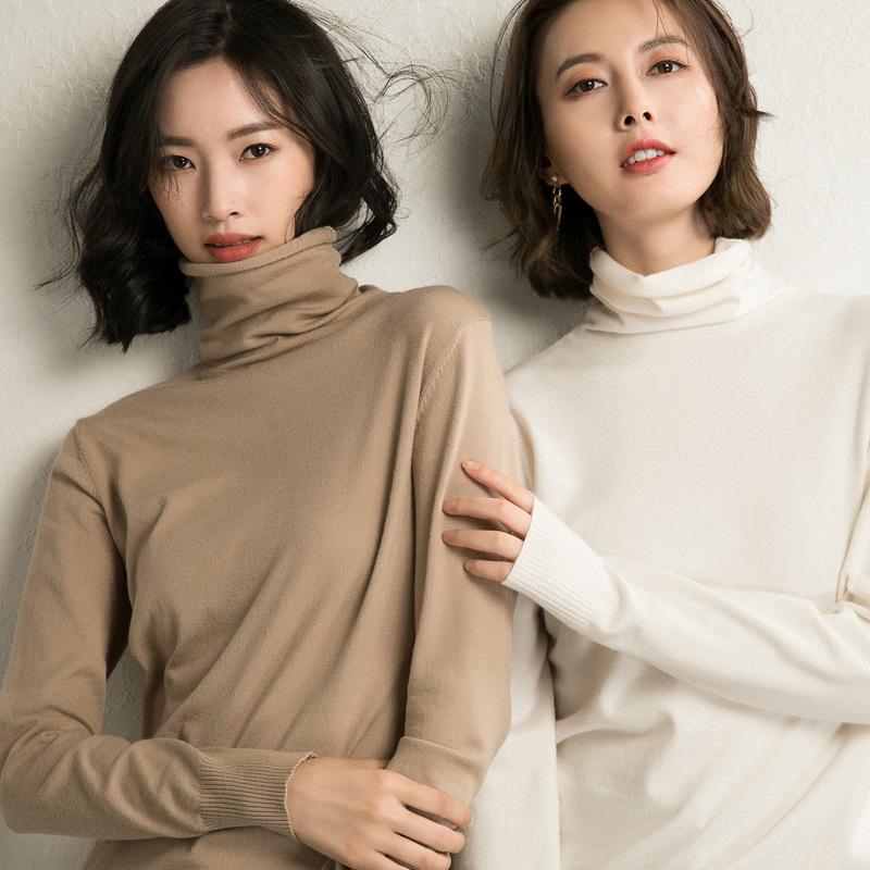 Women's Autumn Winter Korean Style High Neck Slim-Fit Knit Base Layer Sweater Fashionable and Versatile