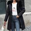 BITCED Winter Women's Mid-Length Cotton Coat with Large Fur Collar and Fleece Lining