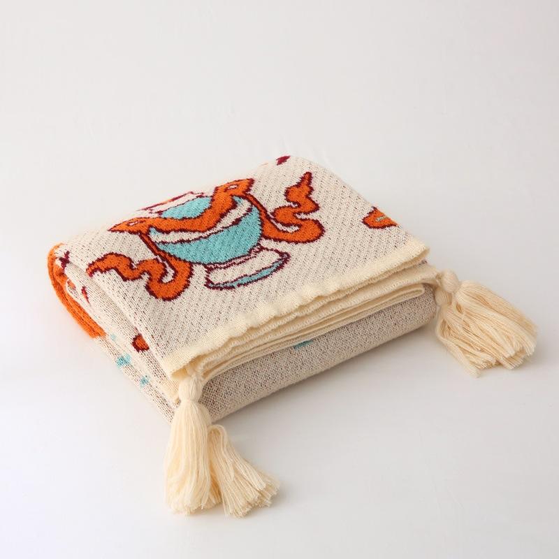 Blanket Multifunctional Boho Knitted Throw Vintage Wave Tassel Blanket for Sofa Couch Window Seat Lightweight Nap Air Conditioning Blanket