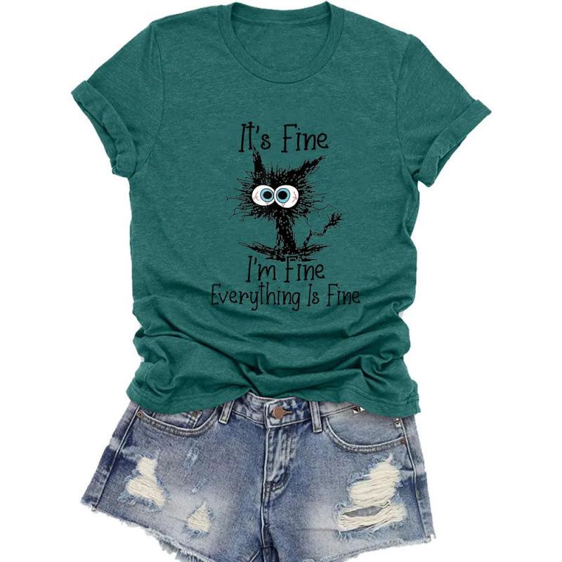 Women's Top Cat Print Short Sleeve T-Shirt