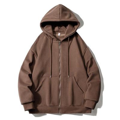 2024 American Hong Kong Style Solid Color Long Sleeve Cardigan Hoodie Sweatshirt