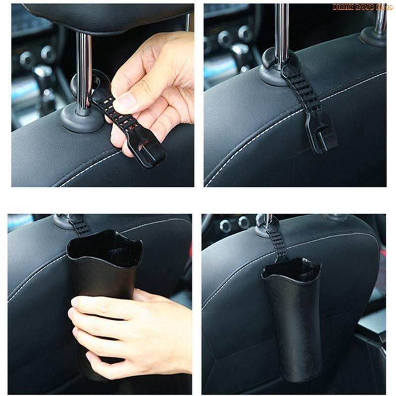 K1AE Waterproof Car Trash Can with Car Headrest Hooks Hanging Garbage Container