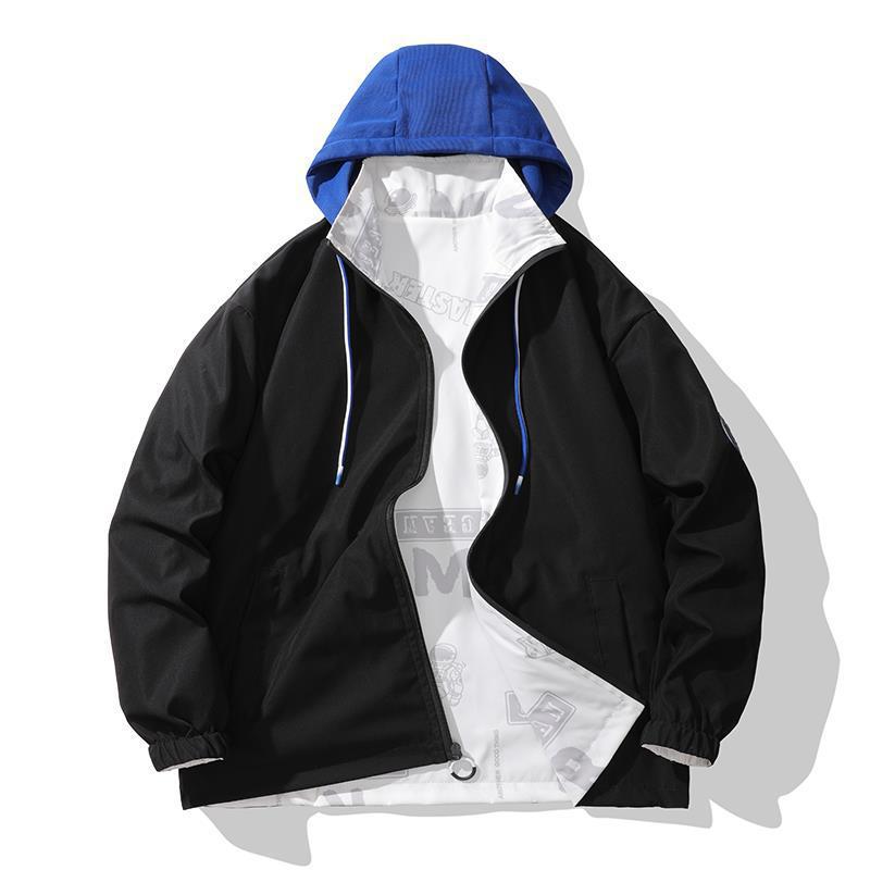 

Двусторонняя куртка в корейском стиле, повседневная, модная, приталенная, мужская одежда, двусторонняя, с принтом, универсальная куртка-пиджак 4XL чёрный