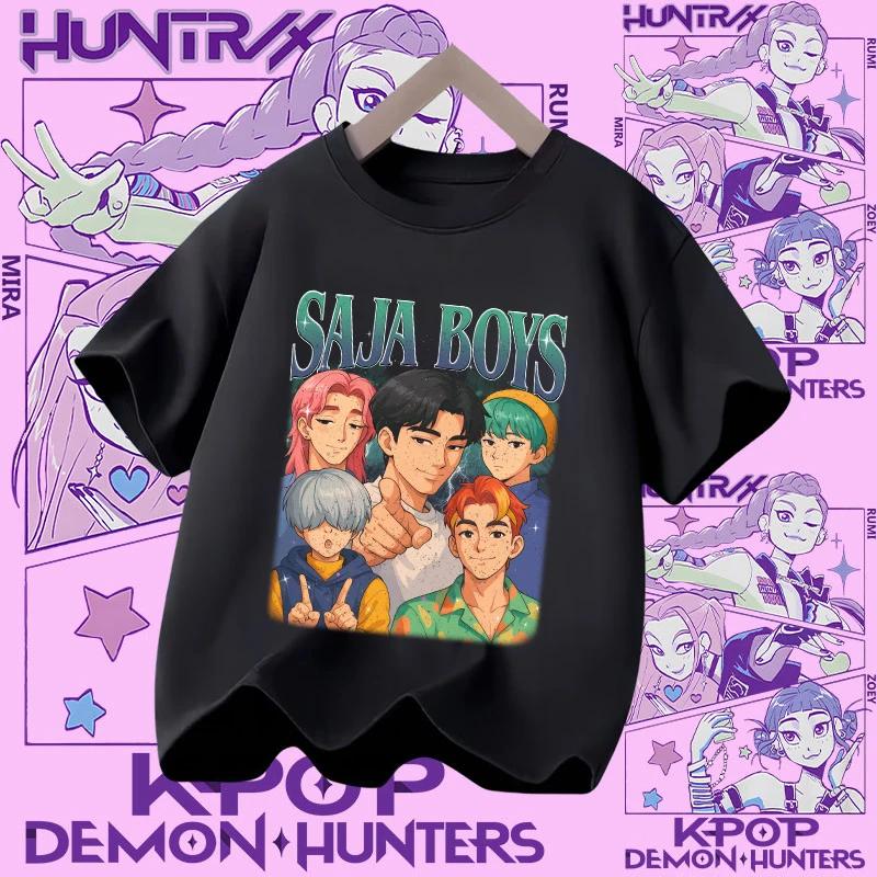 2026 new summer short-sleeved boys' casual shirt Polyester T-shirt for children aged 1-12, girls' sports shirt, K-pop Demon Hunter