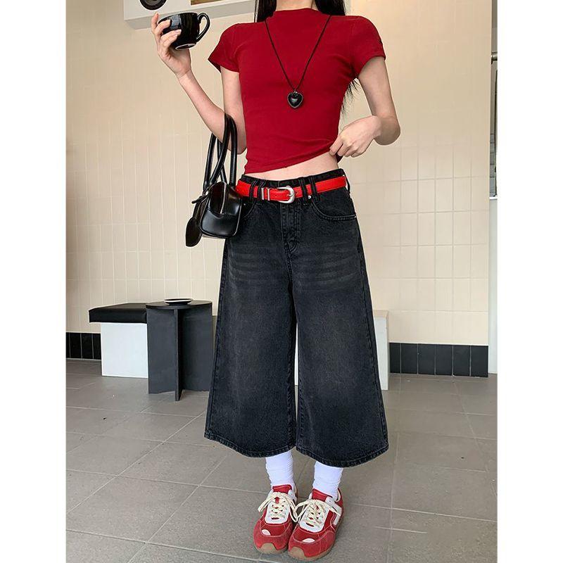 Women s Retro Distressed Wide-Leg Denim Shorts 2026 XS, 75-85 lbs