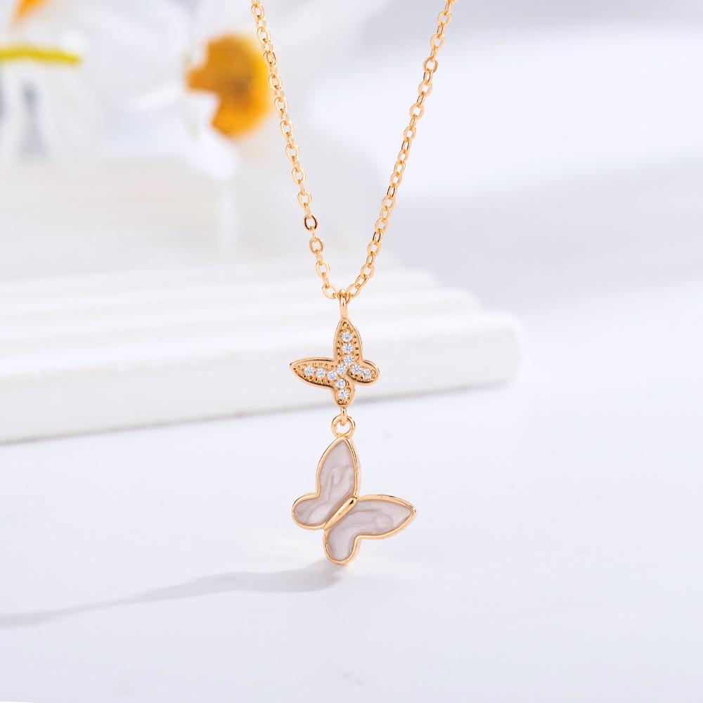 French elegant Seiko small fragrant fritillary double butterfly necklace design versatile small fresh collarbone chain