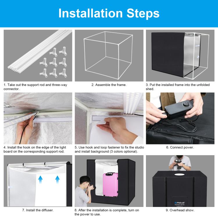 PULUZ 80cm składany przenośny 80W 9050LM białe światło oświetlenie studyjne namiot do zdjęć z 3 kolorami tła