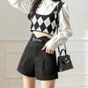 Tweed Shorts Women's Solid Color Casual High Waist Wide Leg Pants