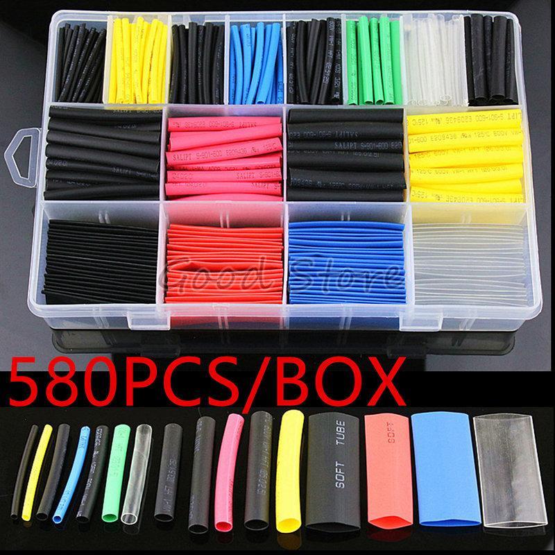 580Pcs Assortment Electronic 2:1 Wrap Wire Cable Insulated Polyolefin Heat Shrink Tube Ratio Tubing Insulation(No Box)