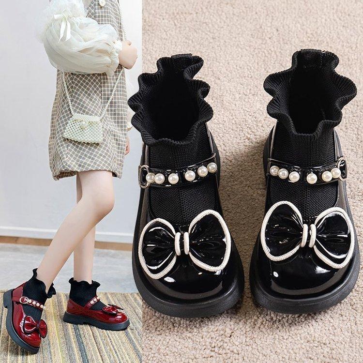 New Children's Princess Sock Boots Spring and Autumn Toddler Baby Sock Shoes Girls' Bowknot Pearl Sock Boots