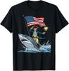 George Washington Riding Shark Funny July 4th American Flag T-Shirt