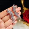 Classical Bow Dangle Earring Sparkling Jewelry 925 Sterling Silver Full White Clear CZ Crystal Women Wedding Long Tassel Earring