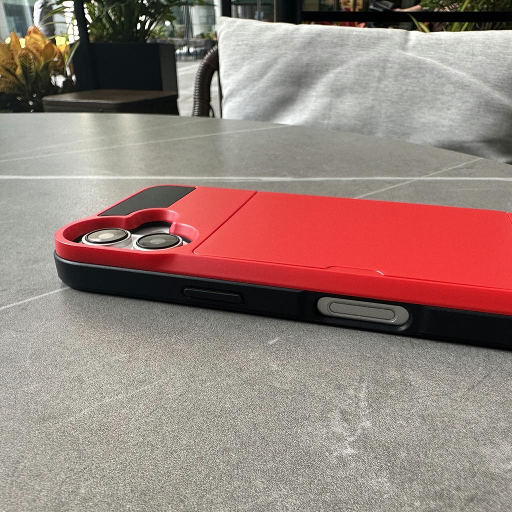 For iPhone 16 Case with Sliding Card Holder PC+TPU Phone Back Cover