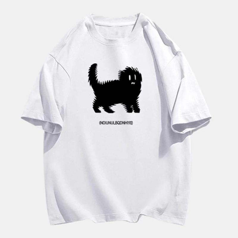 Niedliches Katze Hund Bedrucktes T-Shirt Japanischer Preppy-Stil Tees Lustige Kätzchen T-Shirt Damen Lässig Kurzarm Streetwear T-Shirt Tops