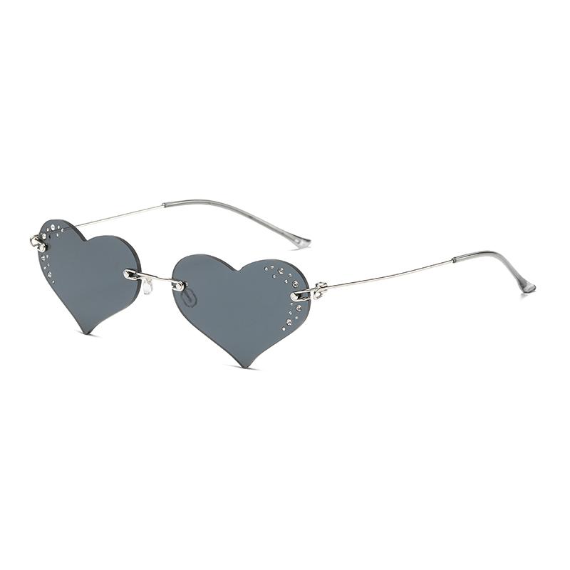 Cycling Fashion Heart Shaped Ocean Glass Sunglasses Ultra Light Popular Diamond Frameless Glasses Street Shooting Eyeglasses