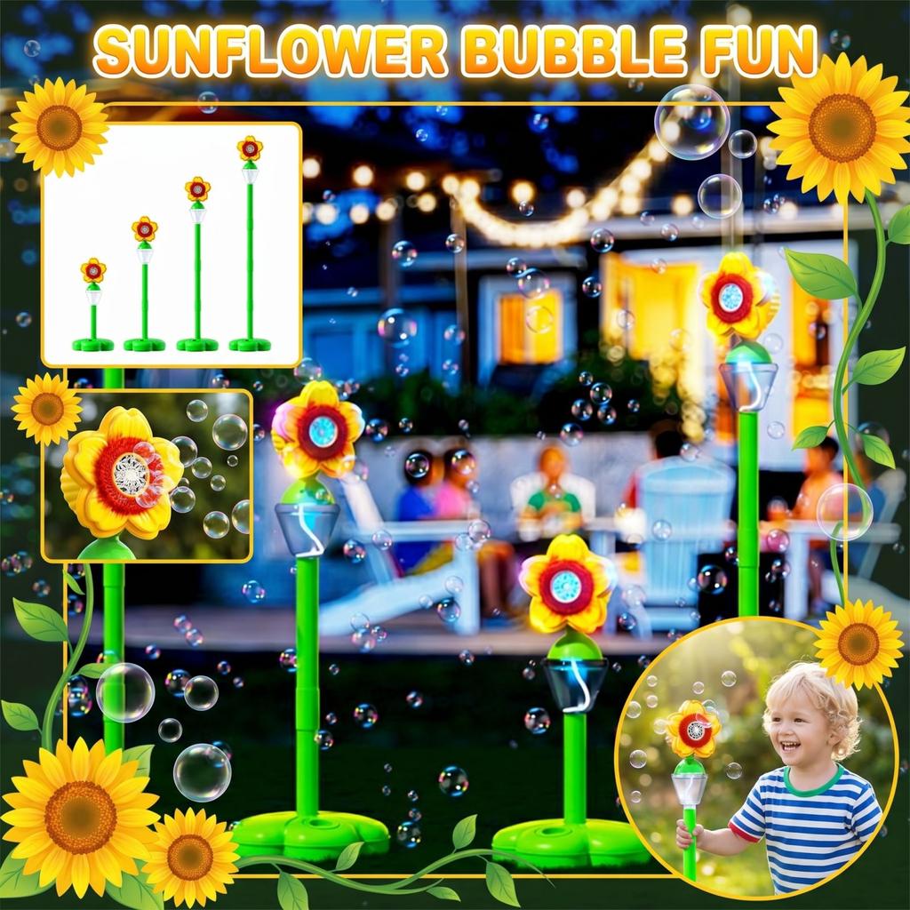 Sunflower-shaped Bubble Machine, Street Lamp Bubble Toy, With Four Of Height Adjustment, Bubble Machine,140ml