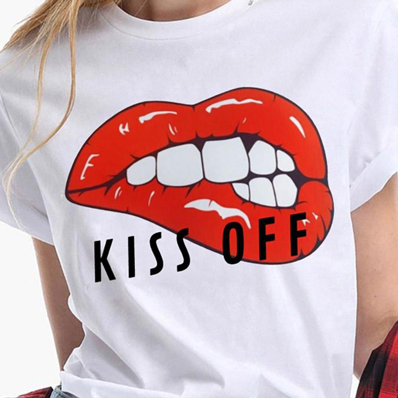 Červené rty s potiskem Trička pro ženy Módní klub Sexy Tričko na rty Polibkové rty Legrační léto Tričko s krátkým rukávem Dámské tričko