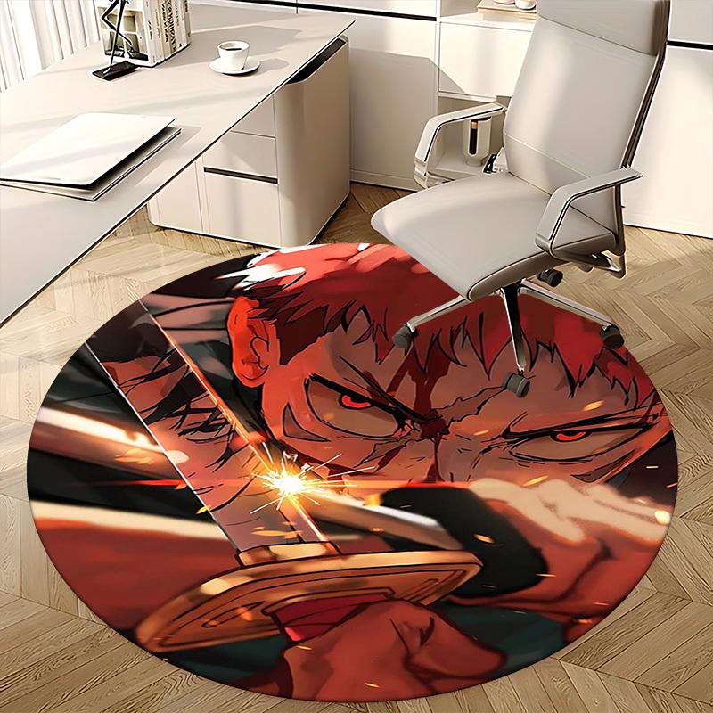1pc Jujutsu Kaisen Satoru Gojo Anime Cartoon Design Round Carpet for Office Chair Mat, Non-Slip Rug Suitable for Home Decor, Living Room, Bedroom