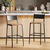 Set of 2 Bar Stools with Backrest and Integrated Footrest In Industrial Style, Rustic Brown