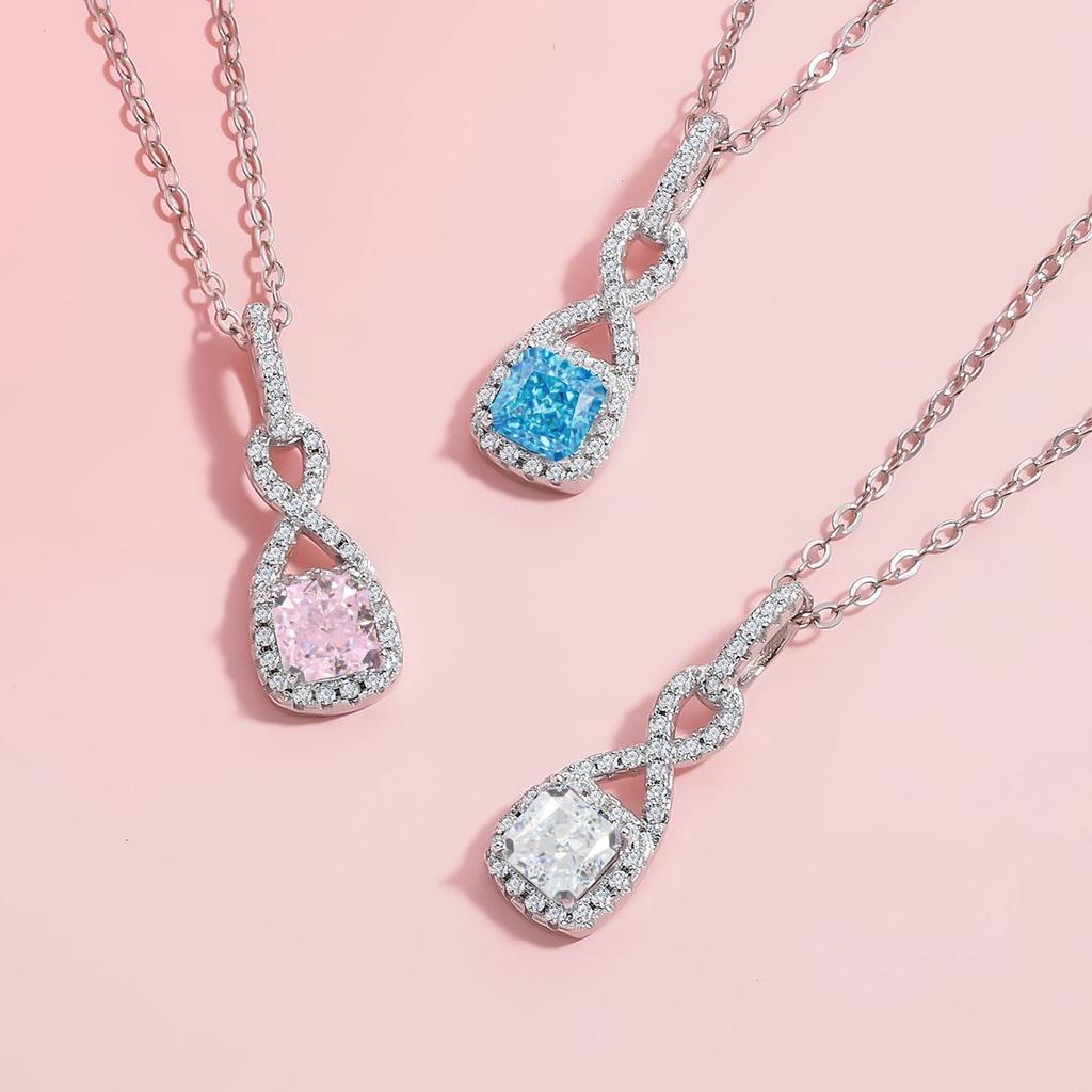 S925 Sterling Silver Ice Flower Cut 8-Character Necklace High-End Sugar Cube Strong Chain Ins Light Luxury Square Collarbone Chain