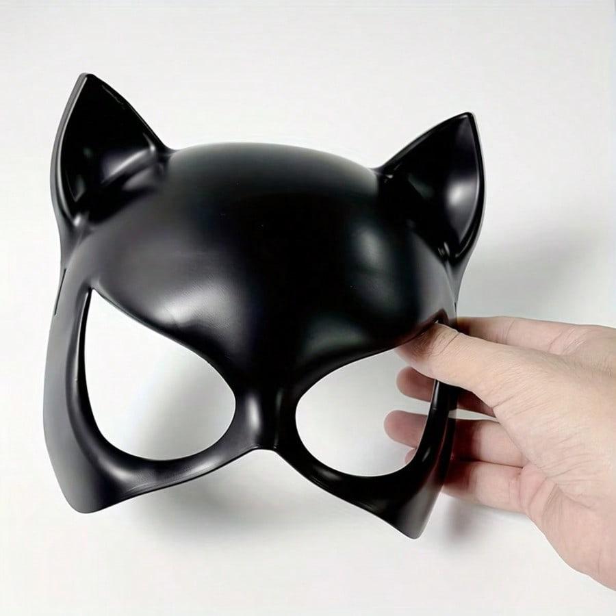 Black Cat Woman Half Face Mask, Cat Ear Masquerade Mask, Halloween Cosplay Party Costume Mask for Women