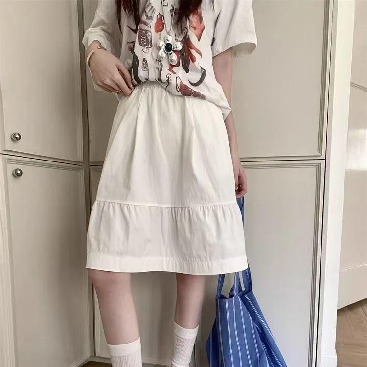 

2025 Japanese Academy-Style Khaki A-Line Midi Skirt with Age-Reducing Spring Pocket Design L белый