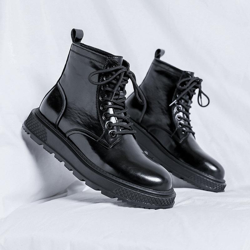 

Мужские ботинки мартинсы низкие весенние в британском стиле высокие кожаные туфли на толстой подошве мужские полусапоги 89721-R 38 чёрный