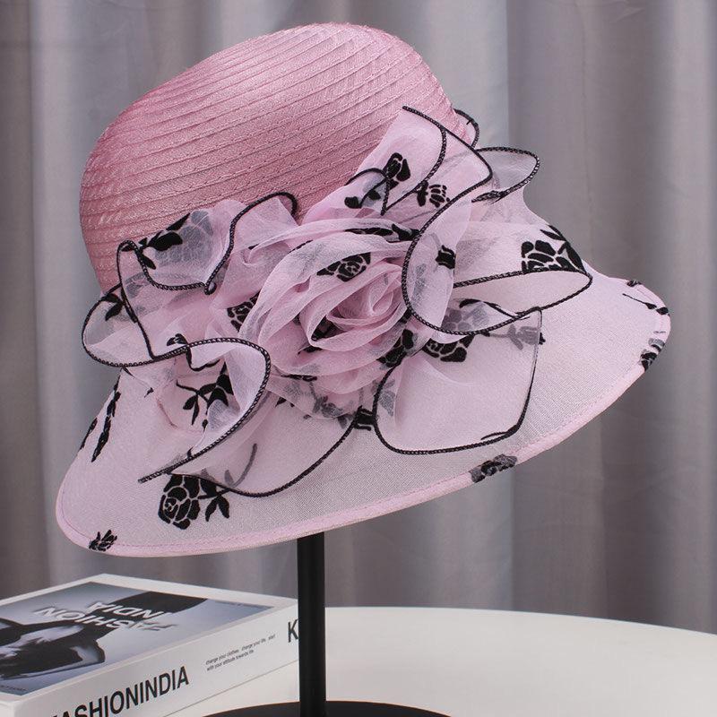 Legant Women'S Vintage Style Derby Hat with Large Handmade Flowers and Wind Mesh - Non-Stretch, Sun Protection, Knitted Craftsmanship