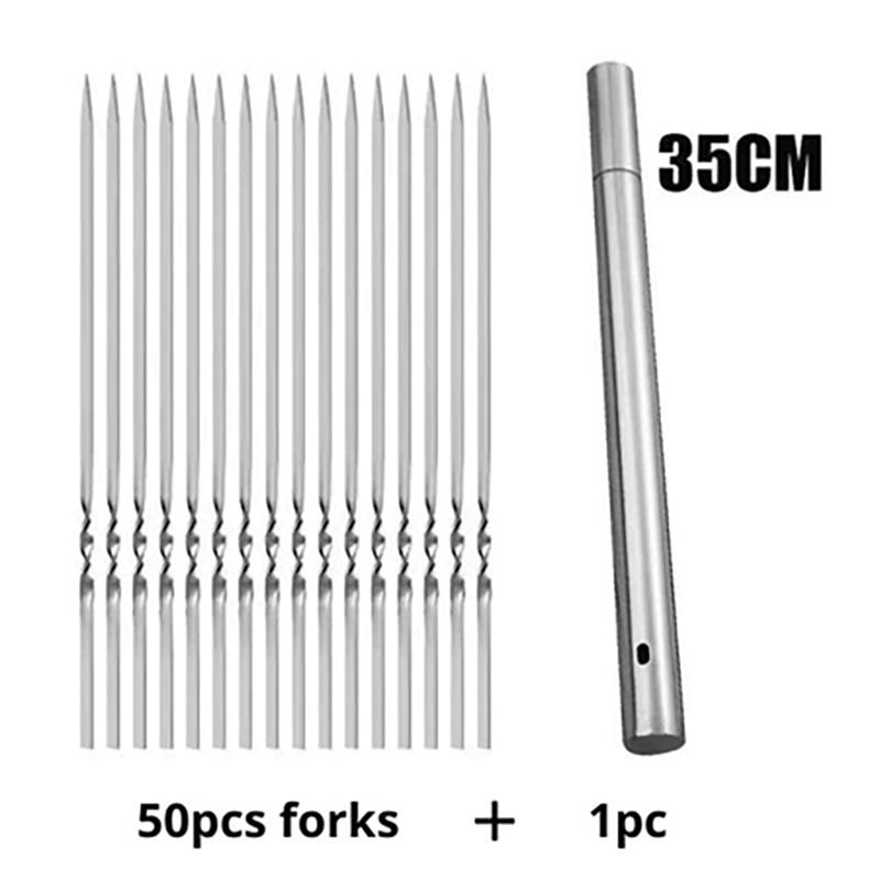 50Pcs Premium Stainless Steel BBQ Skewers Reusable Grill Kebab Sticks for Camping Travel Barbecue Events