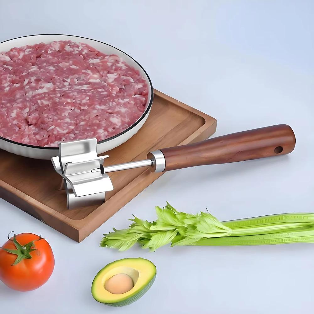 Stainless Steel Food Masher Wooden Handle Ground Beef Chopper Food Grinder Meat Patty