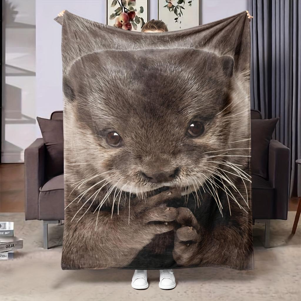 Luxury Sea Otter Animal Print Shawl Art Blanket - Soft All-Season Multi-Purpose Throw for Home, Travel, Camping & Office Nap