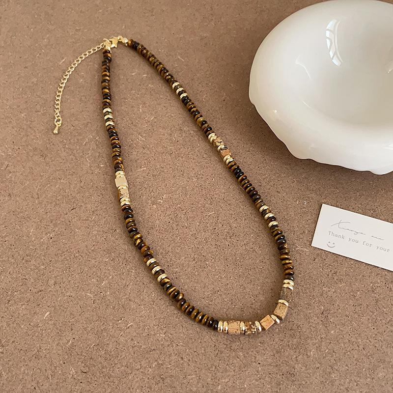 Maillard Style Multi-Layer Stacked Natural Stone Beaded Necklace Female Niche Retro Personality Versatile Neck Chain Collarbone Chain