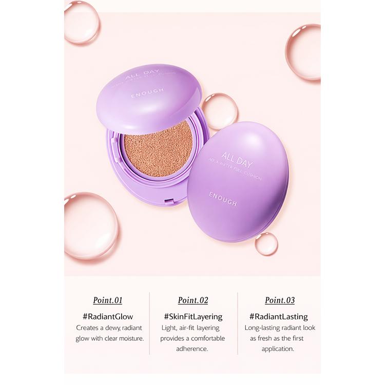 Enough All Day Dewy Water Full Cushion SPF50 PA++++ 12g + Refill 12g (6 Options)