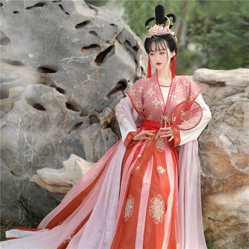 Chinese Tang Dynasty Style Hanfu Suit For Women Three-piece Set Tang Bei Zi Waist Skirt