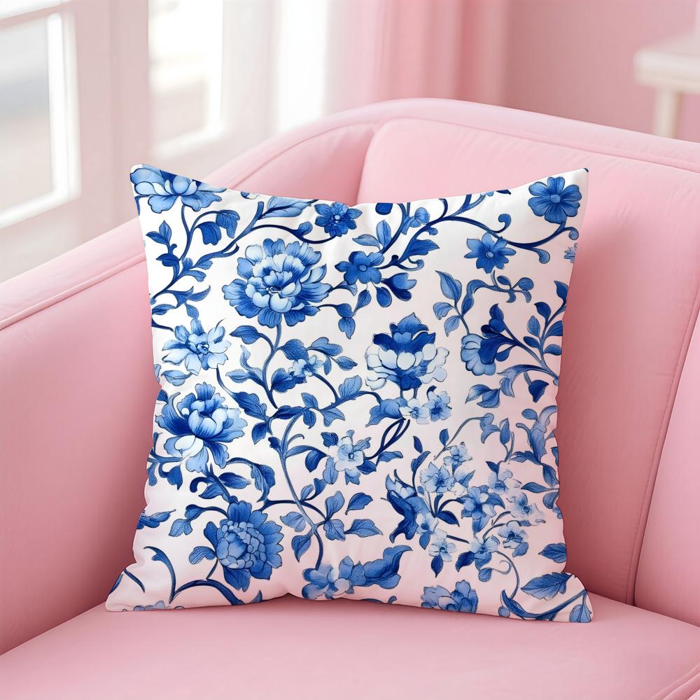 Oriental Classical Art Blue And White Porcelain Cushion Cover Pillowcase Short Plush Invisible Zipper Room Sofa Cushion Cover