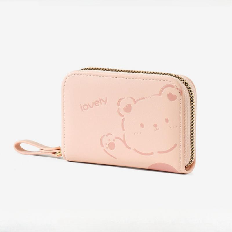 Nou cu fermoar Mini cu sloturi multiple pentru fete Geantă pentru carduri de organe drăguț urs de desene animate Portofel scurt pentru elevi de liceu și gimnaziu Suport card de mână pentru zeiță Cadouri de festival