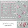1Pc 5D Relief Kawaii Lace Nail Art Stickers Pink Bow Heart Self-Adhesive Nail Decals DIY Manicure Accessories