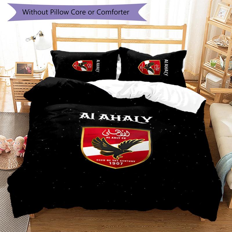 3pcs Al Ahly FC Design Cover Set - HD Printed Bedding with 1 Cover and 2 Pillowcases - Perfect for Home and Dorm Decor