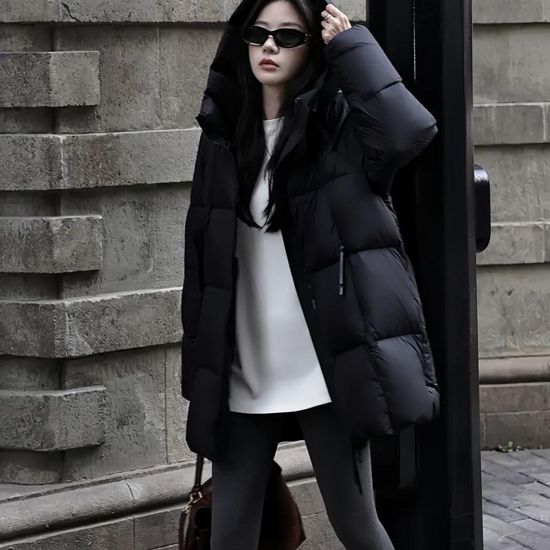 Korean Style Loose Hooded Mid-length Cotton Jacket for Women In Winter