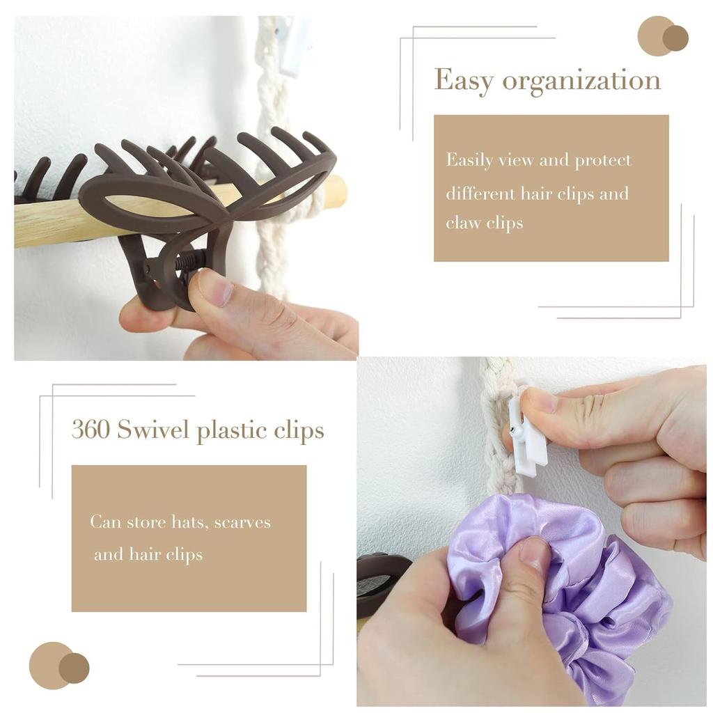 Hair Claw Clip Organizer,Macrame Hanging Hair Clip Holder and Storage for girls,Claw Clips Hanger Home Boho Decor for Wall,Door,Closet