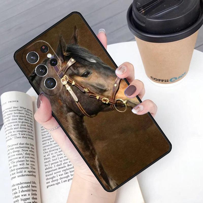 Schöne schwarze Pferd Handyhülle Cover Für Samsung Galaxy S24 S25 Ultra S21 S22 Ultra S10E Note 10 Plus Note 20 FE S23